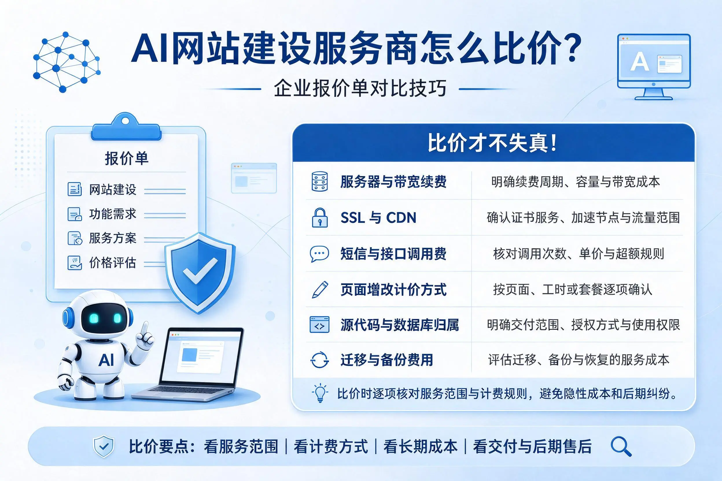 AI网站建设服务商怎么比价?宁波企业报价单对比技巧