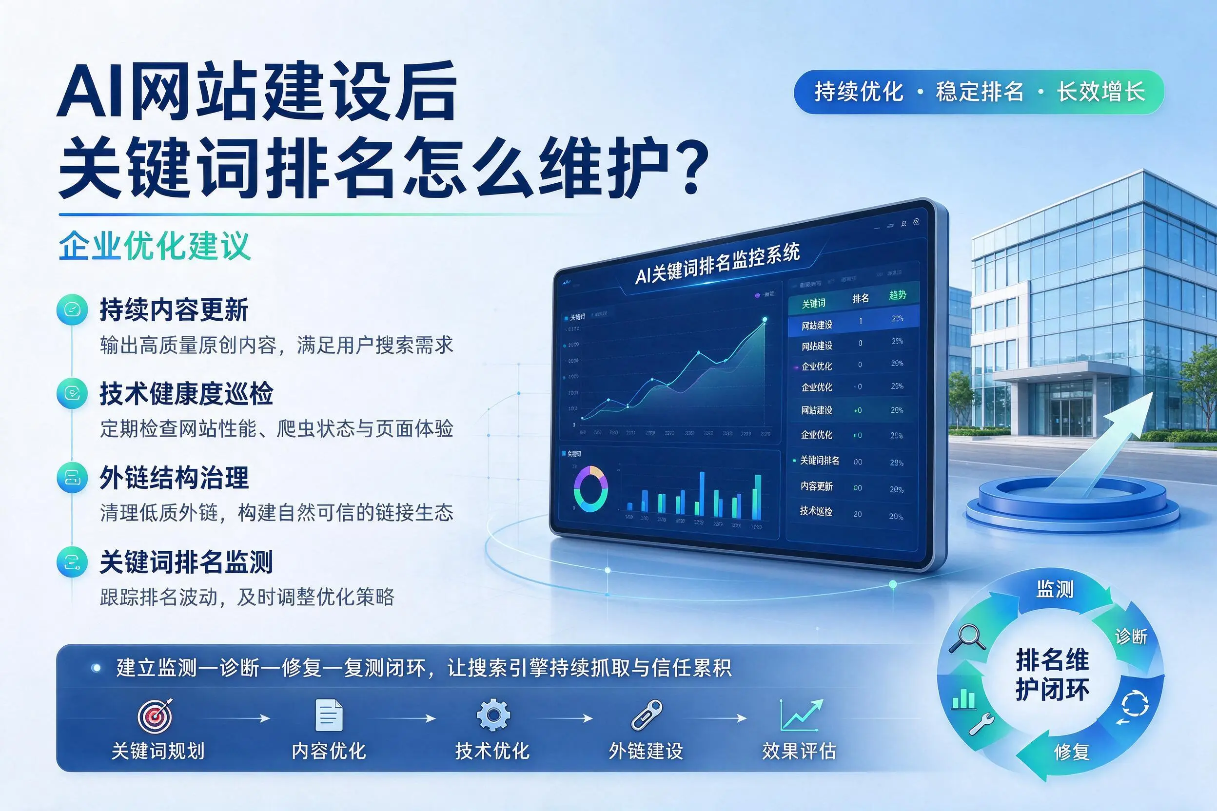 AI网站建设后关键词排名怎么维护?宁波企业优化建议