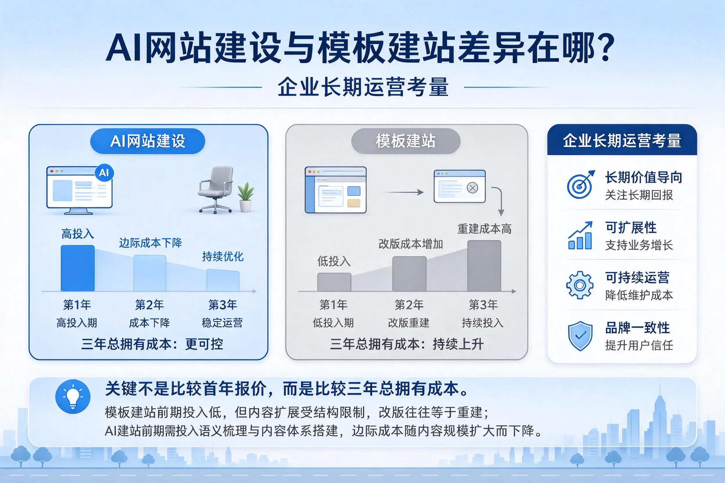 AI网站建设与模板建站差异在哪？宁波企业长期运营考量