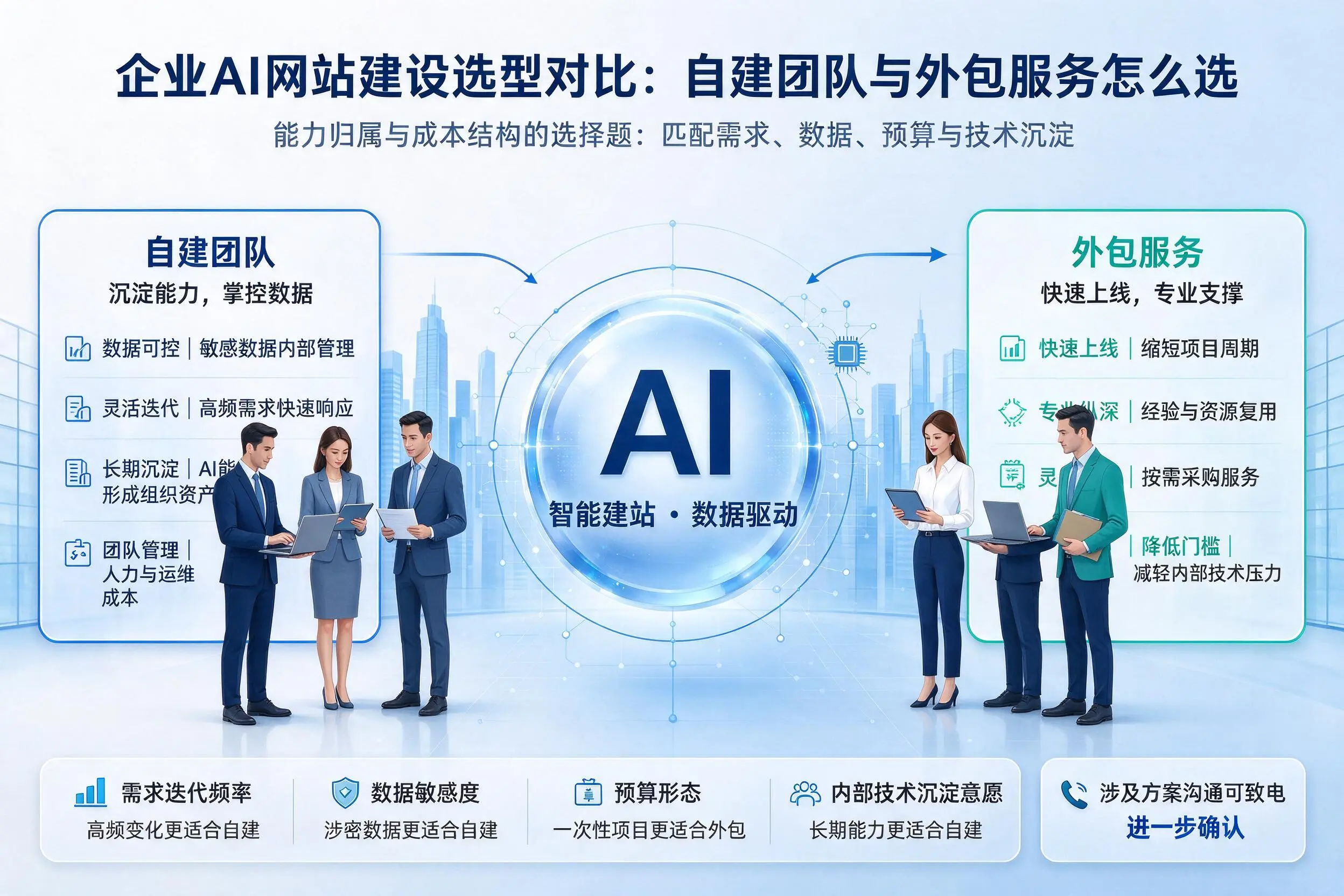 宁波企业AI网站建设选型对比：自建团队与外包服务怎么选